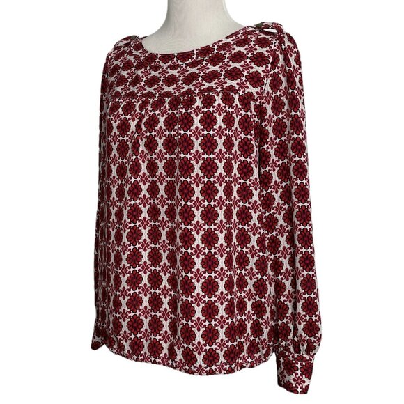Loft Womens Blouse Size Small Round Neck Elastic Waist Floral Geometric Pattern - Picture 1 of 10